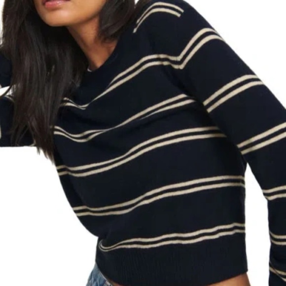 Reformation Dana Crewneck Cashmere Sweater In Navy - Picture 2 of 2